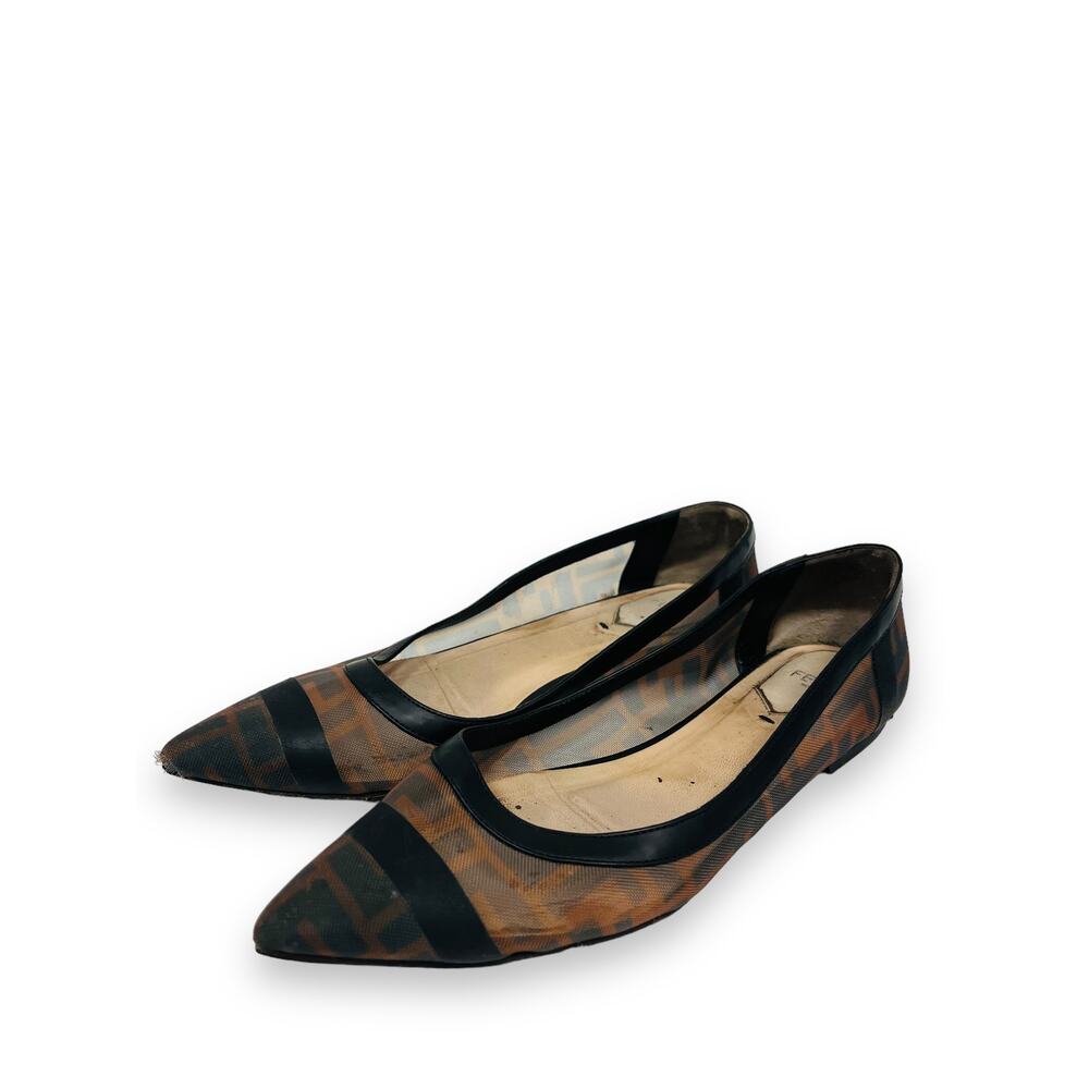FENDI Brown/Black FF Colibri Leather Zucca Mesh Ballerina Flats Size 37 US 7 - Picture 4 of 8